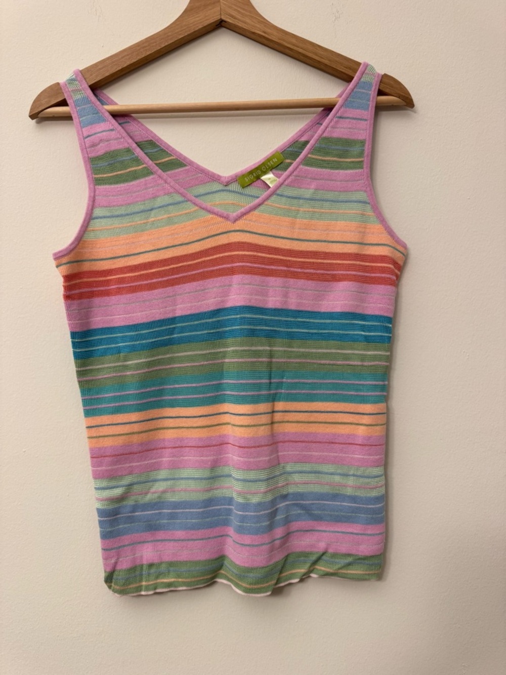 Sigrid Olsen Colorful Striped Knit V-Neck Top Size M